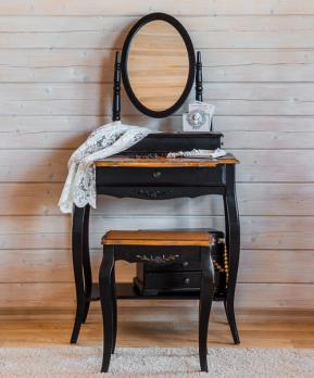 Прованс Туалетный столик с овальным зеркалом (черный состаренный) (Mobilier de Maison)Mobilier de Maison Прованс Туалетный столик с овальным зеркалом (черный состаренный)