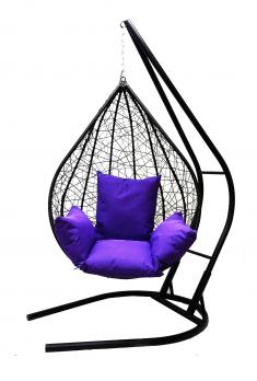 Подвесное кресло Алания черное XXL с фиолетовой подушкой (Облачный замок)Облачный замок Подвесное кресло Алания черное XXL с фиолетовой подушкой