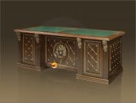 Стол письменный Б5.17 МДФ (с вставками на эко-коже) орех/патина золото/изумруд