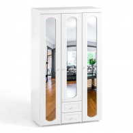 Шкаф 3-х дверный с ящиками и зеркалами Афина АФ-58 белое дерево
