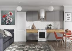 КВИК-СТЕП Кухня 2.0 м. (Корпус - Дуб Крафт золотой К003  Фасад ЛДСП - Серый Шифер)