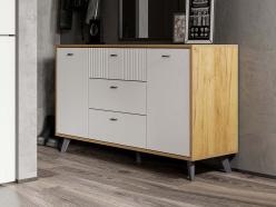 Милан комод 3 ящика двухстворчатый - Дуб Крафт золотой/Белый