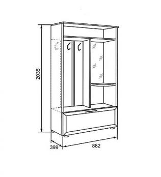Модуль 7 Вешалка с тумбой для обуви "Легенда" (Ижмебель)Ижмебель Модуль 7 Вешалка с тумбой для обуви "Легенда"