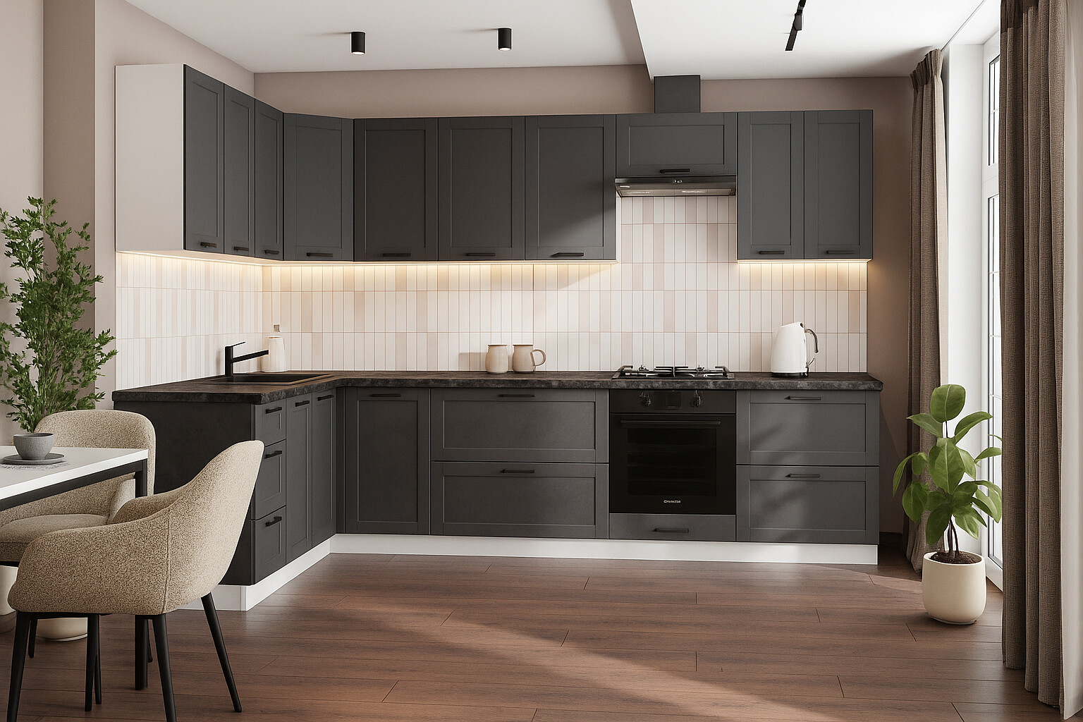 КГ Угловой Вектор 120*300 Графит (со столешницей, черный, 26) в.64