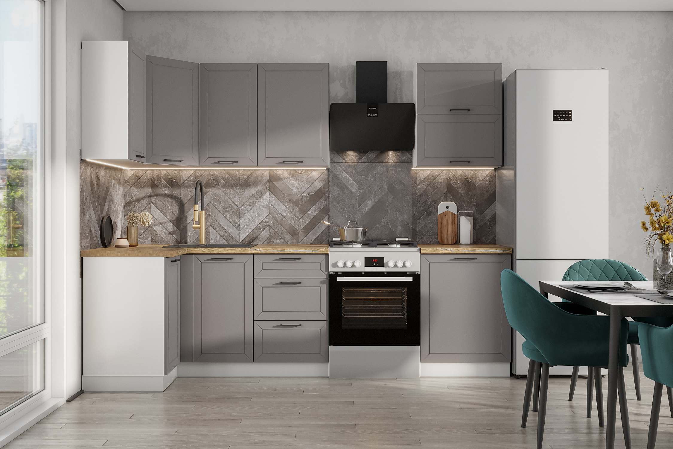 КГ Угловой Вектор 40*210 Грей (со столешницей, черный, 26) в.39
