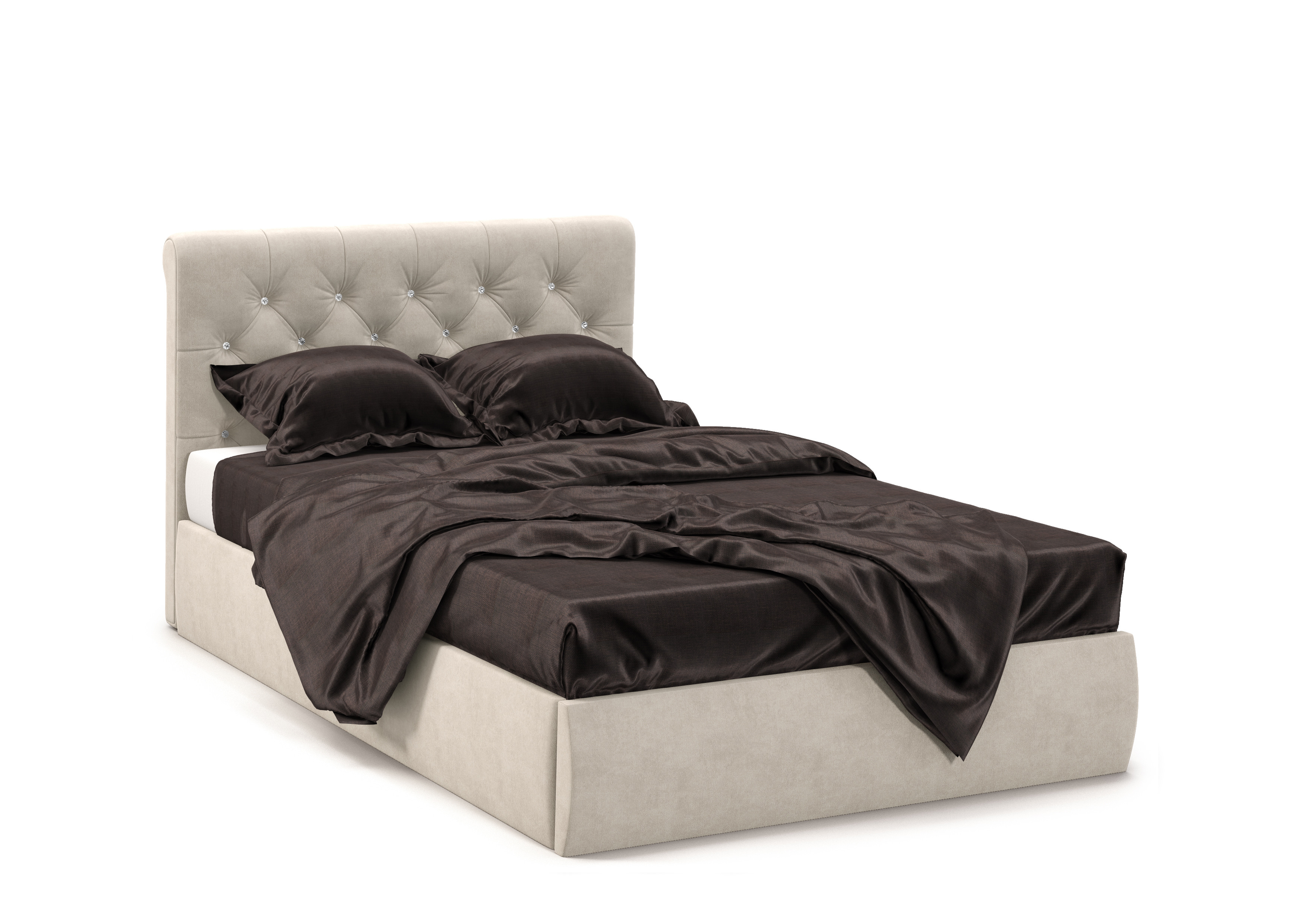 Кровать Беатриче 140×200 с подъёмным механизмом, Ultra песочный, декор: стразы